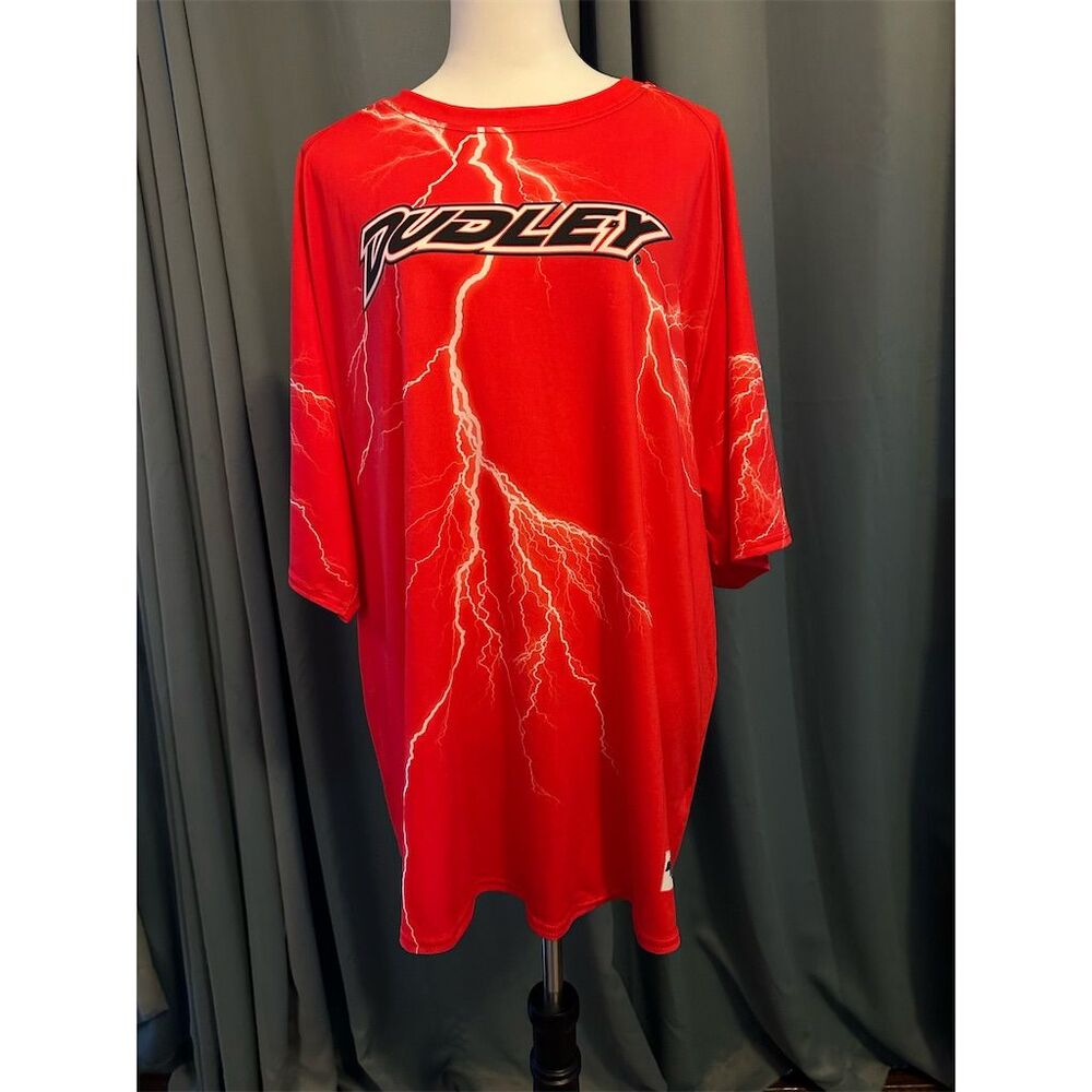 Storm Men's 2XL Red Lightning Graphic Softball Jersey Short Sleeve